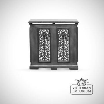Cast Iron 2 Panel Radiator Cover with decorative fretwork front featuring vase design