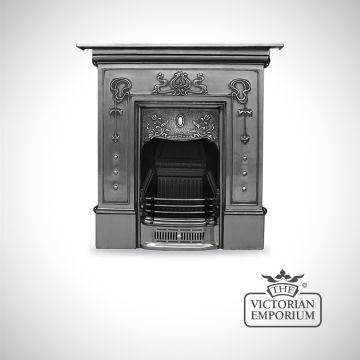 Pretty Art Nouveau style cast iron fireplace with botanical details - small size