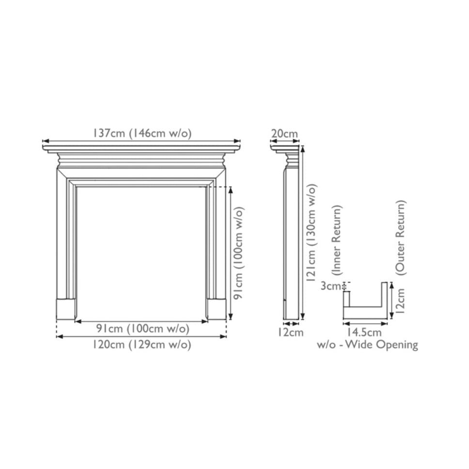 The Essex Wooden Fireplace Surround   Choice Of Pine And Oak Diagram