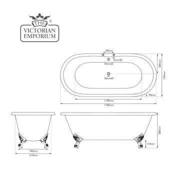 Enamel Rolltop Bath Line Drawing Dimensions Traditional Victorian 19thcentry Old Classical Decorative Hur015 And Hur019 Ld Bisley