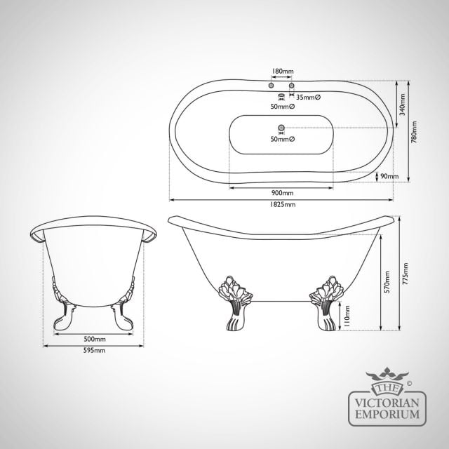 Enamel Rolltop Bath Line Drawing Dimensions Traditional Victorian 19thcentry Old Classical Decorative Hur024 And Hur027 Ld Banburgh Large