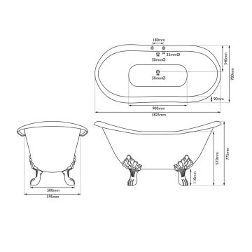 Enamel Rolltop Bath Line Drawing Dimensions Traditional Victorian 19thcentry Old Classical Decorative Hur024 And Hur027 Ld Banburgh Large