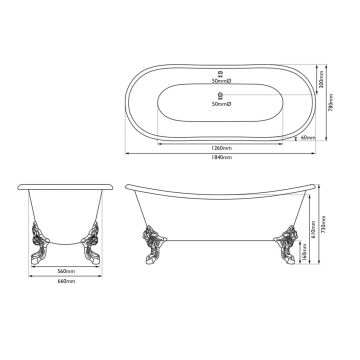 Enamel Rolltop Bath Line Drawing Dimensions Traditional Victorian 19thcentry Old Classical Decorative Hur034 And Hur036 Ld Belvoir