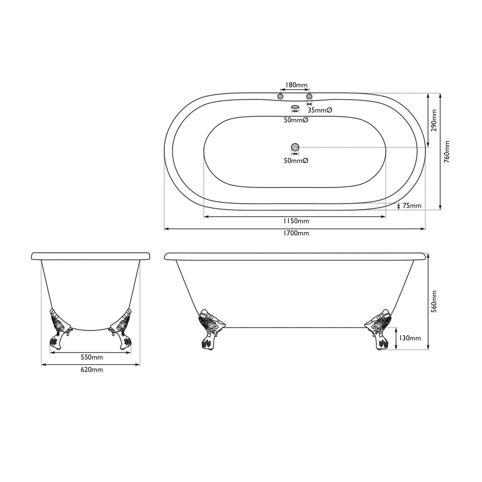 Ashbourne cast iron bath - painted | Roll-top Baths