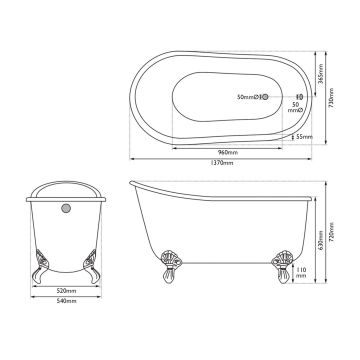 Enamel Rolltop Bath Line Drawing Dimensions Traditional Victorian 19thcentry Old Classical Decorative Tbk033 And Tbk009 Ld Lyon