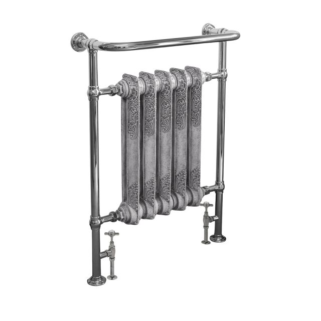 Willford Heated Towel Rail 960x675mm in a chrome or copper finish with ornate centre section