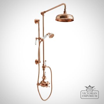 Milton handheld shower with slider diverter and exposed thermostatic shower mixer with 8” rose in nickel, brass or copper