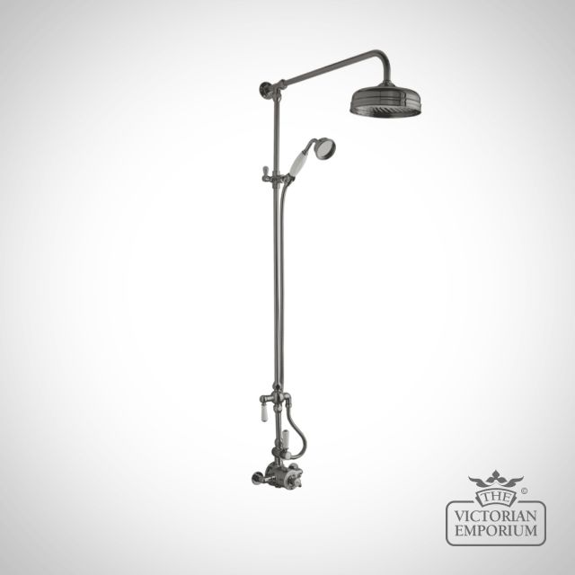 Brushed Pewter Traditional Shower Kit With Head and Handset