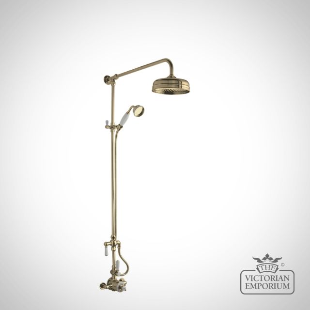 Exposed Valve Sets Traditional Brushed Brass Wall Mounted Manual Shower Kit