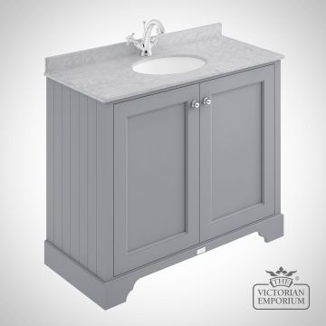 1000mm 2 Door Floor Standing Cabinet With Marble Worktop and Oval Basin in a Choice of Colours
