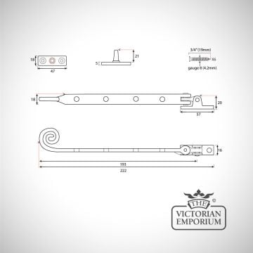 Monkey Tail Window Stay Line Drawing Dimensions Ironmongery Traditional Victorian Old Classic 33139