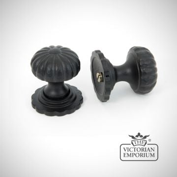 Black Fluted Cabinet Knob (with base) in a choice of two sizes
