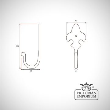 Hook Coat Hat Line Drawing Dimensions Ironmongery Traditional Victorian Old Classic 33834