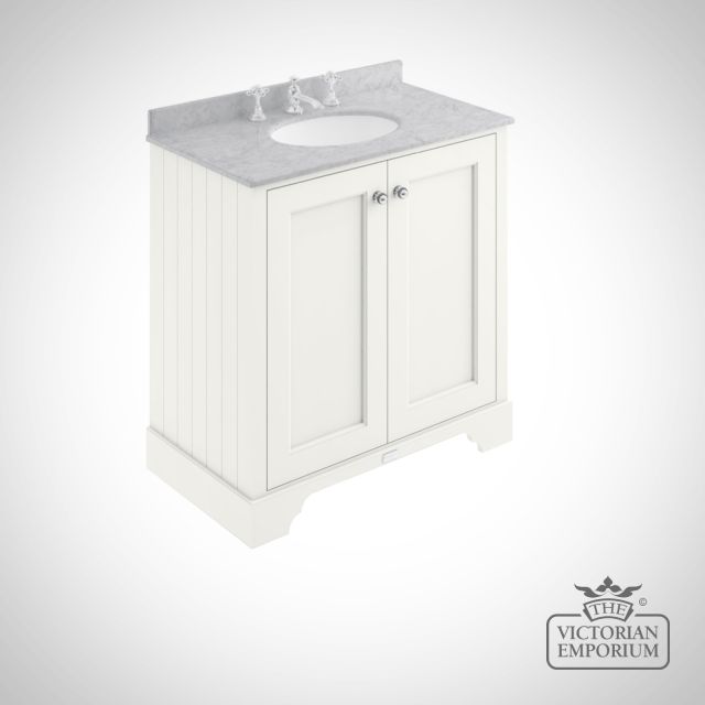 800mm 2 Door Floor Standing Cabinet with Marble worktop and Oval Basin in a choice of colours