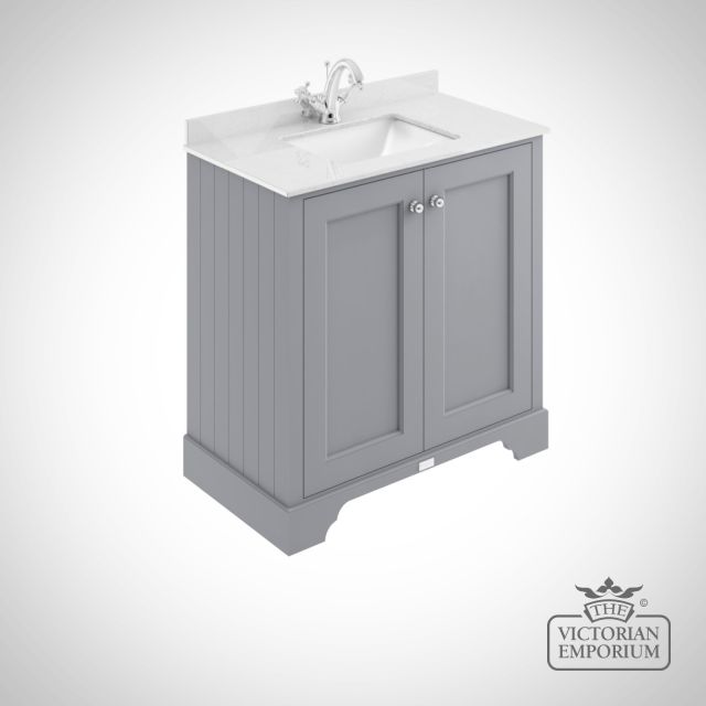 800mm 2 Door Floor Standing Cabinet with White Marble worktop and Rectangular Basin in a choice of colours