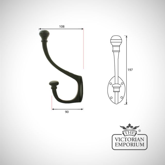 Hook Coat Hat Line Drawing Dimensions Ironmongery Traditional Victorian Old Classic 33248 V2