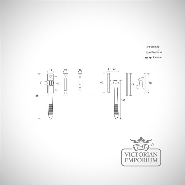 Aged Brass Reeded Window Fastener Locking 83917 Dwg