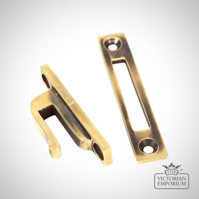 Aged Brass Reeded Window Fastener Locking 83917 Keep