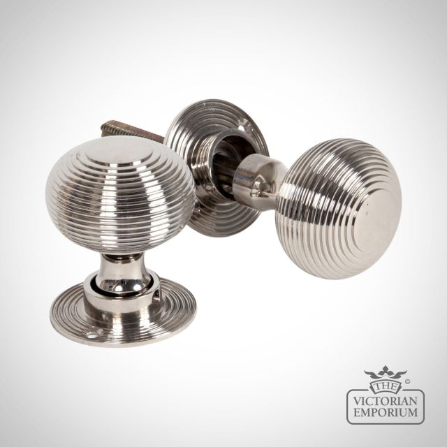 Beehive mortice/rim knob set in Polished Nickel