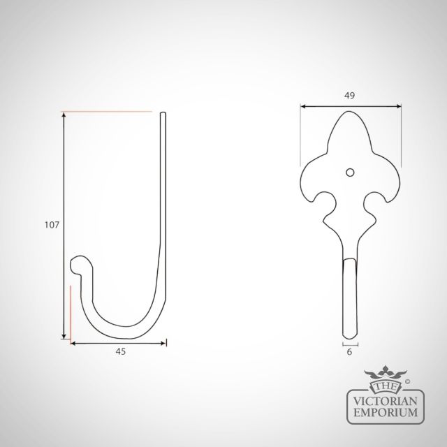 Hook Coat Hat Line Drawing Dimensions Ironmongery Traditional Victorian Old Classic 33722