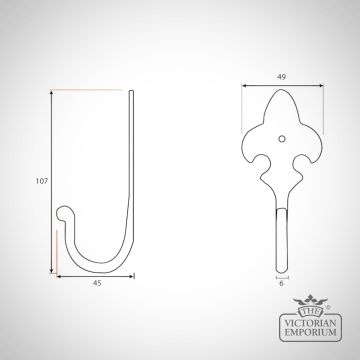 Hook Coat Hat Line Drawing Dimensions Ironmongery Traditional Victorian Old Classic 33722