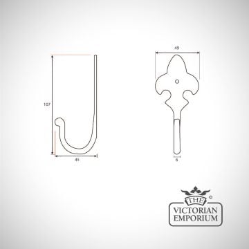Hook Coat Hat Line Drawing Dimensions Ironmongery Traditional Victorian Old Classic 33722