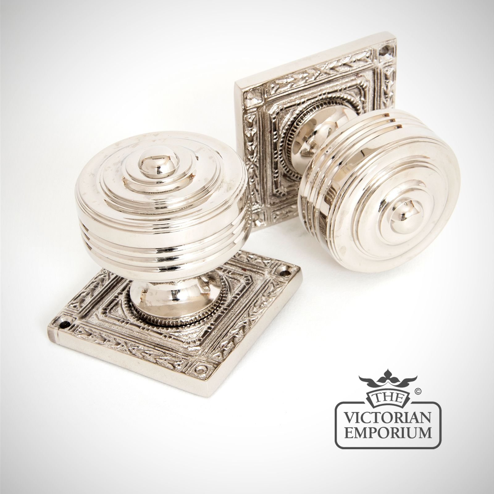 Square Highly Decorative Mortice Knob Set in Polished Nickel