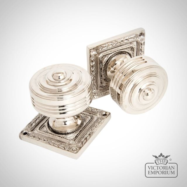 Square Highly Decorative Mortice Knob Set in Polished Nickel