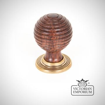 Rosewood & Antique Brass Beehive Cabinet Knob
