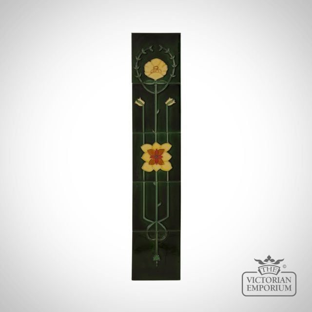 Art Deco fireplace tiled panel with Yellow Flowers
