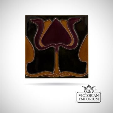 Tile For Fireplace Brown  Burgundy Art Nouveau Tulip Ceramic Replacement Castiron Victorian 19thcentry Classic Lgc003