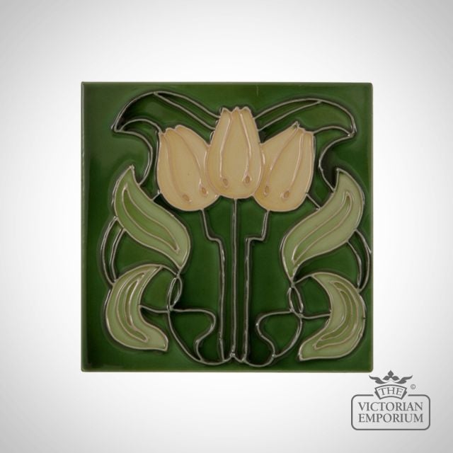 Art Deco fireplace tiles featuring Yellow Tulips