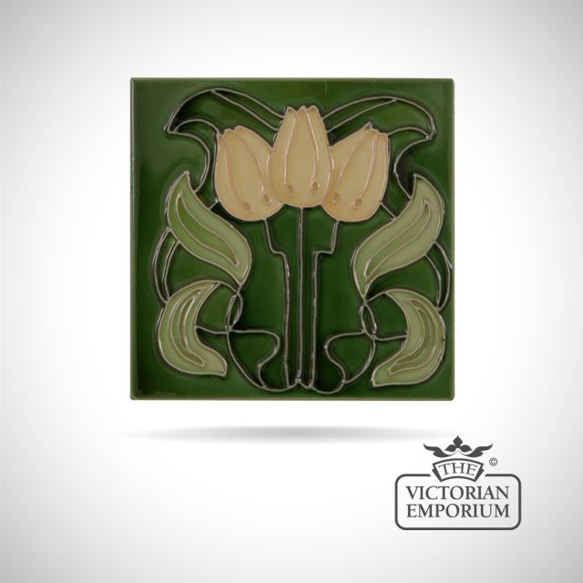 Art Deco fireplace tiles featuring Yellow Tulips