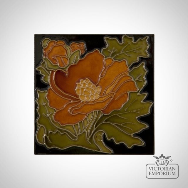 Art Deco fireplace tiles featuring leafy flower