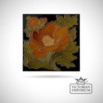 Art Deco fireplace tiles featuring small leaves and flowers