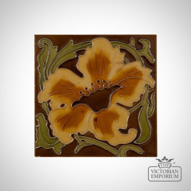 Art Deco fireplace tiles featuring large flower