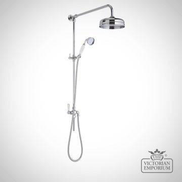 Brushed Brass or Chrome Grand Rigid Riser Kit With Diverter, 8” Fixed Apron Head and Handset