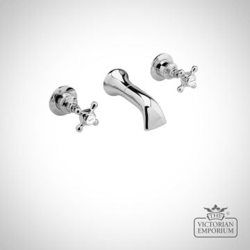 3-Hole Wall Mounted Basin Mixer With Spout X-Head & Hex Collar in Chrome or Brushed Brass