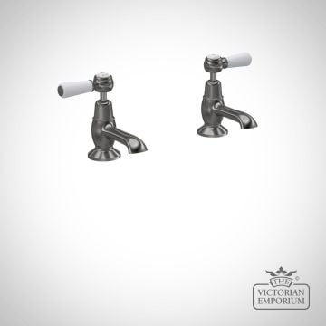 London Topaz Brushed Pewter or Brass /White Basin Taps With Dome Collar and Lever Handle
