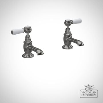 London Topaz Brushed Pewter or Brass/White Basin Taps With Hexagonal Collar and Lever Handle