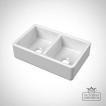 Fireclay White Double Bowl Traditional Thick Walled Butler Sink
