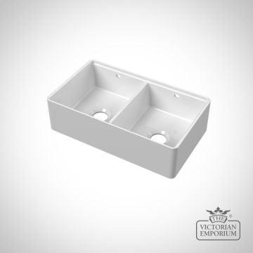 Fireclay White Double Bowl Butler Sink With Ledge