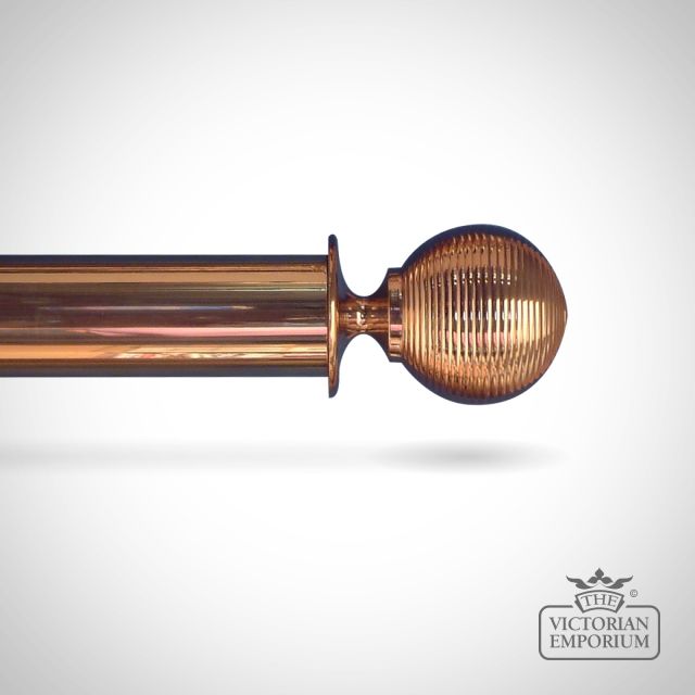 Ribbed Ball Curtain Pole finial to go with 38mm, 51mm or 63mm Brass Pole