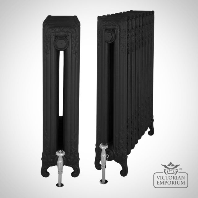 Radiator Cast Iron Traditional Reclaimed Victorian School Old Classic Decorative The Scroll Satin Black Angled
