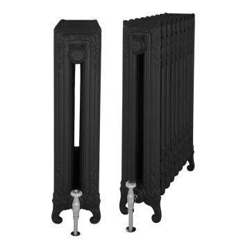 Radiator Cast Iron Traditional Reclaimed Victorian School Old Classic Decorative The Scroll Satin Black Angled