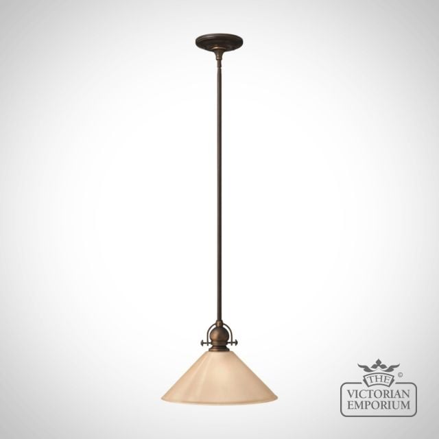 Mayflower 1 Light Mini Pendant - Olde Bronze, Steel, Etched Amber Glass