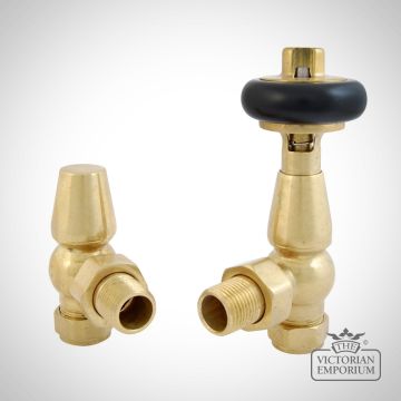 Farringdon Thermostatic Or Manual Radiator valve in Unlaquered brass