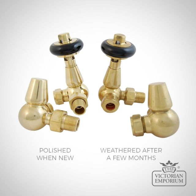 Cast Iron Radiator Valve Brass Thermostatic Tarnished Unlacquered Aged Weathered Old Wall Mounted Far Cr Ub Com01 2