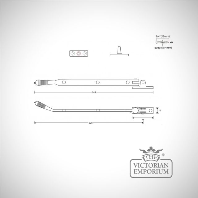 Aged Brass 8 Reeded Window Stay Dwg