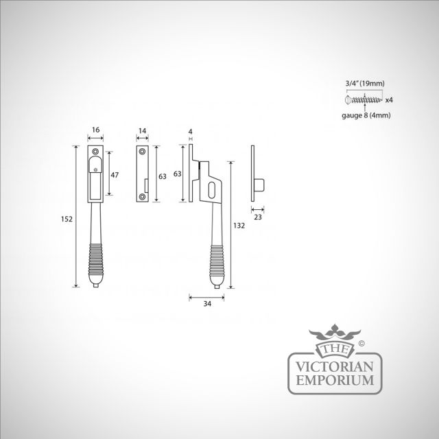 Aged Brass Night Vent Reeded Window Fastener Locking 83911 Dwg